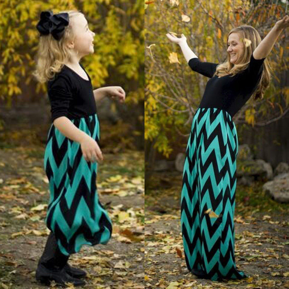 Summer Women Mum Child Dress Striped Maxi Long Plus Size xl Dresses Bohe Family Fitted Female Dress Parent-child Vestidos