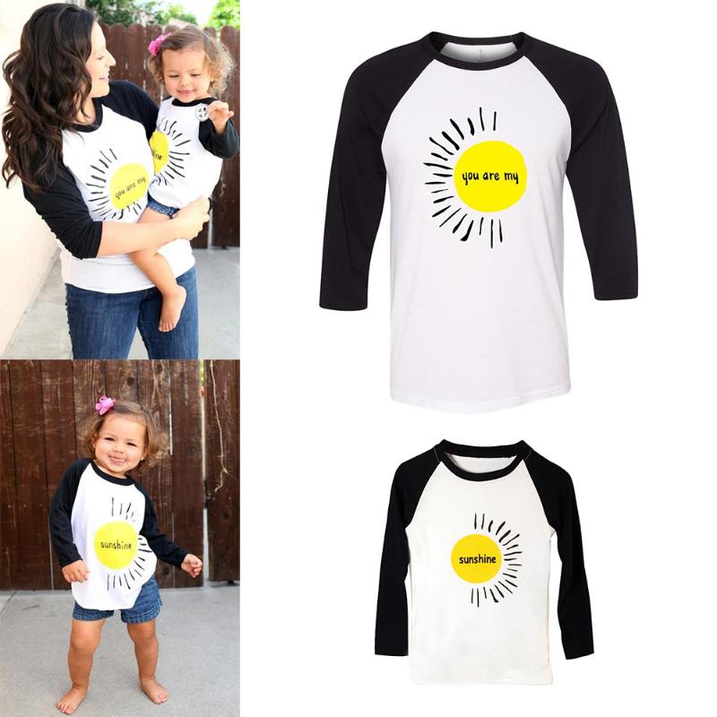 Family Parent-Kids Long Sleeve T-shirt Baby Kids Daughter Clothes Autumn Children Sun Pattern T-shirt Tee Tops Children Clothing