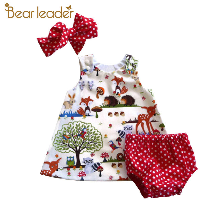 Bear Leader Baby Girls Clothing Sets 2018 New Brand Three Piece Sets Short Pants+Hair Band+Dress Printing Patten For Baby 6-24M