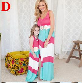 AiLe Rabbit Summer Style Family Matching Outfits Mother Daughter Dresses Contrast Color Blue A-Line Dress Mother & Kids Clothes