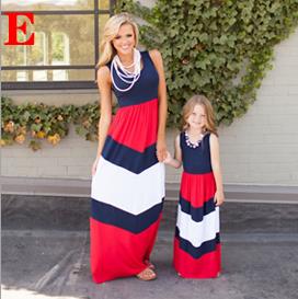 AiLe Rabbit Summer Style Family Matching Outfits Mother Daughter Dresses Contrast Color Blue A-Line Dress Mother & Kids Clothes