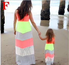 AiLe Rabbit Summer Style Family Matching Outfits Mother Daughter Dresses Contrast Color Blue A-Line Dress Mother & Kids Clothes