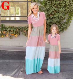 AiLe Rabbit Summer Style Family Matching Outfits Mother Daughter Dresses Contrast Color Blue A-Line Dress Mother & Kids Clothes