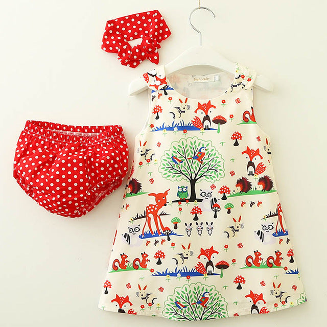 Bear Leader Baby Girls Clothing Sets 2018 New Brand Three Piece Sets Short Pants+Hair Band+Dress Printing Patten For Baby 6-24M