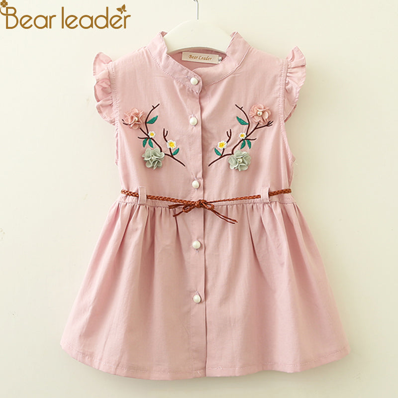 Bear Leader Baby Dresses 2018 New Summer Baby Girls Clothes Flowers Embroidery Princess Newborn Dresses With elt For 6M-24M