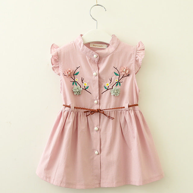Bear Leader Baby Dresses 2018 New Summer Baby Girls Clothes Flowers Embroidery Princess Newborn Dresses With elt For 6M-24M