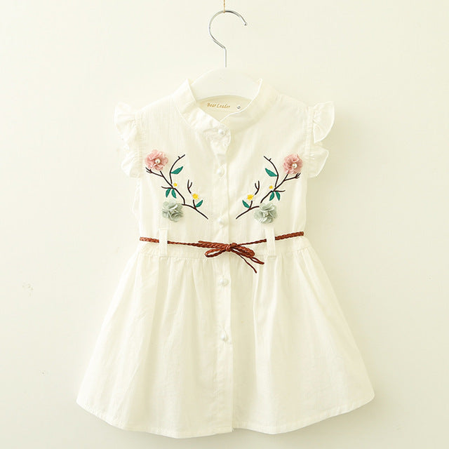 Bear Leader Baby Dresses 2018 New Summer Baby Girls Clothes Flowers Embroidery Princess Newborn Dresses With elt For 6M-24M